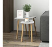 HOMCOM Side Table Set of 2, Modern End Coffee Bedside Tables White Natural - Light Grey