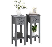 HOMCOM Side Table Set of 2 with Drawer Elegant Flower-Shaped Design Grey | Bedside Table Set, Storage Shelf, Living Room Bedroom