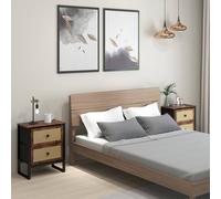 Homcom Side Table Set Of 2 With Rattan Drawers And Steel Legs, Rustic Brown Brown