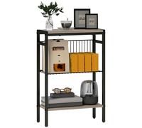 HOMCOM Side Table with 3-Tier Storage, Small Bedside Table, Sofa End Table with Steel Frame for Living Room, Bedroom, Grey