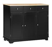HOMCOM Sideboard 835-511BK MDF (Medium-Density Fibreboard), Rubberwood 3 Doors 3 Drawers