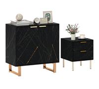 HOMCOM Sideboard, Accent Cabinet with Marble Effect, Adjustable Shelf, Fluted Doors and Drawers, Black