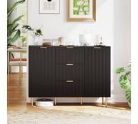 Homcom Sideboard Buffet Cabinet W/ 3 Drawers And Adjustable Shelves, Black Black One Size