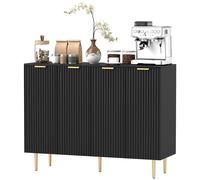 Homcom Sideboard Buffet Cabinet With 4 Doors And Adjustable Shelves, Black Black