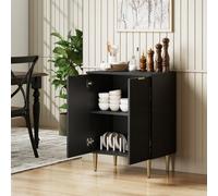 Homcom Sideboard Buffet Cabinet With Adjustable Shelf, Black Black