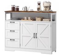 HOMCOM Sideboard Cabinet with Power Outlet, Farmhouse Kitchen Cabinet with 3 Drawers and Open Shelf, White