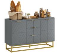 HOMCOM Sideboard for Living Room, Modern Storage Cabinet with 3 Drawers and Adjustable Shelves, Freestanding Cupboard for Dining Room, Kitchen, Grey Grey