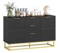 HOMCOM Sideboard for Living Room, Storage Cabinet, Gold Metal Base, Black | Modern Geometric Pattern, 3 Drawers, Adjustable Shelves, Freestanding Cupboard, Dining Room, Kitchen, Hallway
