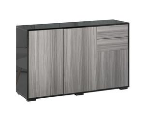 HOMCOM Sideboard High Gloss, 2 Drawer Push-Open Cabinet for Living Room, Bedroom, Light Grey and Black Aosom UK