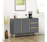 Homcom Sideboard, Modern Kitchen Cupboard With Double Doors And 3 Drawers In Dark Grey Dark Grey