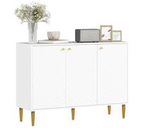 HOMCOM Sideboard, Modern Storage Cabinet with Carved Line Doors, Cupboard and Adjustable Shelves for Living Room, Dining Room, Hallway, White White