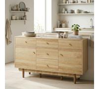 HOMCOM Sideboard Soft Close Doors Wood Legs Walnut - Natural walnut wood grain - Buffet cabinet - Walnut brown