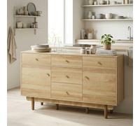 HOMCOM Sideboard Soft Close Doors Wood Legs Walnut - Natural walnut wood grain - Buffet cabinet - Walnut brown