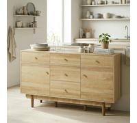 HOMCOM Sideboard Soft Close Doors Wood Legs Walnut - Natural walnut wood grain - Buffet cabinet - Walnut brown
