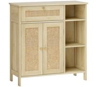 HOMCOM Sideboard, storage cabinet, 2 rattan doors, drawer, open niches, adjustable shelves, 75x30x79.5cm, natural wood