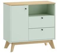 HOMCOM Sideboard Storage Cabinet, 80 cm Buffet Cabinet with 2 Drawers, Open Compartment, Adjustable Shelf, Light Green and Oak