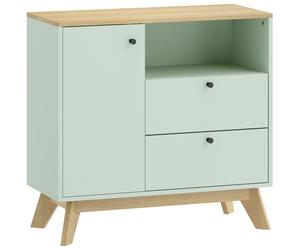 HOMCOM Sideboard Storage Cabinet, 80 cm Buffet Cabinet with 2 Drawers, Open Compartment, Adjustable Shelf, Light Green and Oak