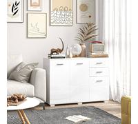 HOMCOM Modern Sideboard Kitchen Storage Cabinet with 2 Drawers, White - High Gloss White