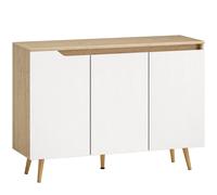 HOMCOM Sideboard Storage Cabinet, Kitchen Cupboard with 3 Doors, 2 Adjustable Shelves and 5 Rubberwood Legs, White and Oak