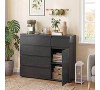 Homcom Sideboard Storage Cabinet, Kitchen Cupboard With 5 Drawers In Black Black One Size