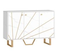 HOMCOM Sideboard Storage Cabinet, Modern Storage Cupboard with Adjustable Shelves and Metal Legs for Living Room, Kitchen, Dining Room, Entryway, White Marble Tone