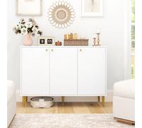 HOMCOM Sideboard Storage Cabinet with 3 Carved Line Doors and 5 Legs White, White
