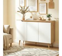 HOMCOM Sideboard Storage Cabinet with 5 Rubberwood Legs, White and Oak - Oak and white - Sideboard - Oak and white