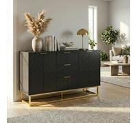 HOMCOM Sideboard Storage Cabinet with Adjustable Shelves, Black - Matte black with gold accents - Sideboard - Black