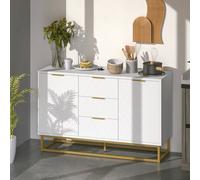Modern Storage Cabinet Freestanding Cupboard Dresser with 3 Drawers HOMCOM White One Size