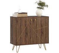 HOMCOM Sideboard Storage Cabinet with Luxurious Steel Lines Steel Legs Brown