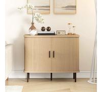 HOMCOM Sideboard Storage Cabinet with Slatted Tambour Sliding Doors Oak Tone in Natural HOMCOM Natural