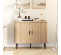 Homcom Sideboard Storage Cabinet With Slatted Tambour Sliding Doors Oak Tone