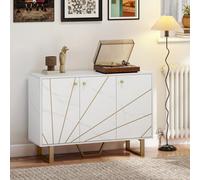 HOMCOM Sideboard Storage Cupboard with Metal Legs for Living Room - White | TJ Hughes
