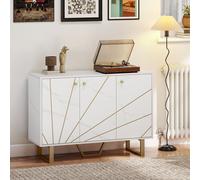 HOMCOM Sideboard Storage Cupboard with Metal Legs for Living Room, White