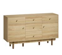 HOMCOM Sideboard with 5 Drawers and 2 Cabinets Buffet Cabinet with Solid Wood Legs 136 cm Walnut