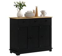 HOMCOM Sideboard with Rubber Wood Top, Modern Storage Cabinet, Kitchen Cupboard with 3 Doors, 3 Drawers and 3 Adjustable Shelves for Dining Room, Living Room, Black Wood-Effect