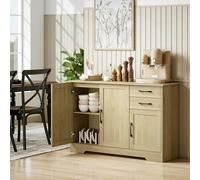 HOMCOM Sideboard with Soft-Close Doors, Modern Storage Cabinet, Kitchen Cupboard with 2 Drawers, Adjustable Shelf and 3 Doors for Dining Room, Living Room, Natural Wood Finish