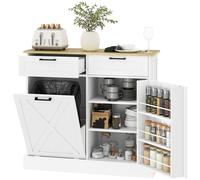 HOMCOM Sideboard with Tilt-out Trash Bin, Farmhouse Kitchen Sideboard with 2 Drawers, Adjustable Shelves, Door Racks, White