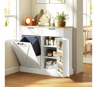 HOMCOM Sideboard with Trash Bin, Farmhouse Kitchen Sideboard with 2 Drawers - Wood-effect top, white base - Sideboard - White