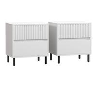 HOMCOM Simple Line Indented Two-Drawer Bedside Table Set of 2 - White