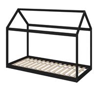 HOMCOM Single Bed Frame, House-Scandinavian-Style Wooden Bed Frame for 90W x 190D cm Mattress, Black