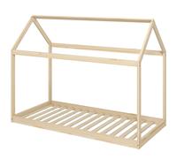 HOMCOM Single Bed Frame, House Scandinavian Wooden Bed Frame for 90W x 190Dcm Mattress, Pine Wood Bed Base, Natural Wood Finish