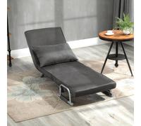 HOMCOM Single Folding 5 Position Convertible Sleeper Chair Bed - Grey - Faux suede, Steel - 1 Seater