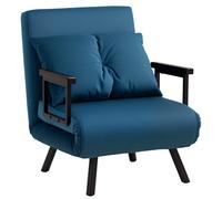 HOMCOM Single Chair Bed, Click Clack Convertible Bed Settee, Modern Velvet Feel Fabric Chair Couch with 1 Tufted Cushion, Wood Armrests, for Living Room, Bedroom, Guest Room Blue