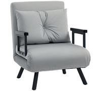 HOMCOM Single Chair Bed, Click Clack Convertible Bed Settee, Modern Velvet Feel Fabric Chair Couch with 1 Tufted Cushion, Wood Armrests, for Living Room, Bedroom, Guest Room Light Grey