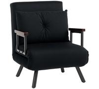 HOMCOM Single Chair Bed, Click Clack Convertible Bed Settee, Modern Velvet Feel Fabric Chair Couch with 1 Tufted Cushion, Wood Armrests, for Living Room, Bedroom, Guest Room Black