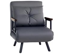 HOMCOM Single Chair Bed, Click Clack Convertible Bed Settee, Modern Velvet Feel Fabric Chair Couch with 1 Tufted Cushion, Wood Armrests, for Living Room, Bedroom, Guest Room Grey