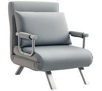 HOMCOM Single Chair Bed, Click Clack Convertible Bed Settee, Modern Velvet Feel Fabric Lounge Couch with Cushion for Living Room, Bedroom, Guest Room Light Grey