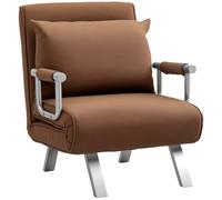 HOMCOM Single Chair Bed, Click Clack Convertible Bed Settee, Modern Velvet Feel Fabric Lounge Couch with Cushion for Living Room, Bedroom, Guest Room Brown