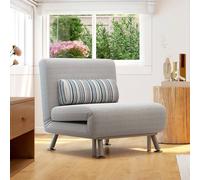 HOMCOM Folding 5 Position Convertible Sleeper Chair Sofa Bed - Light Grey - Linen - 1 Seater